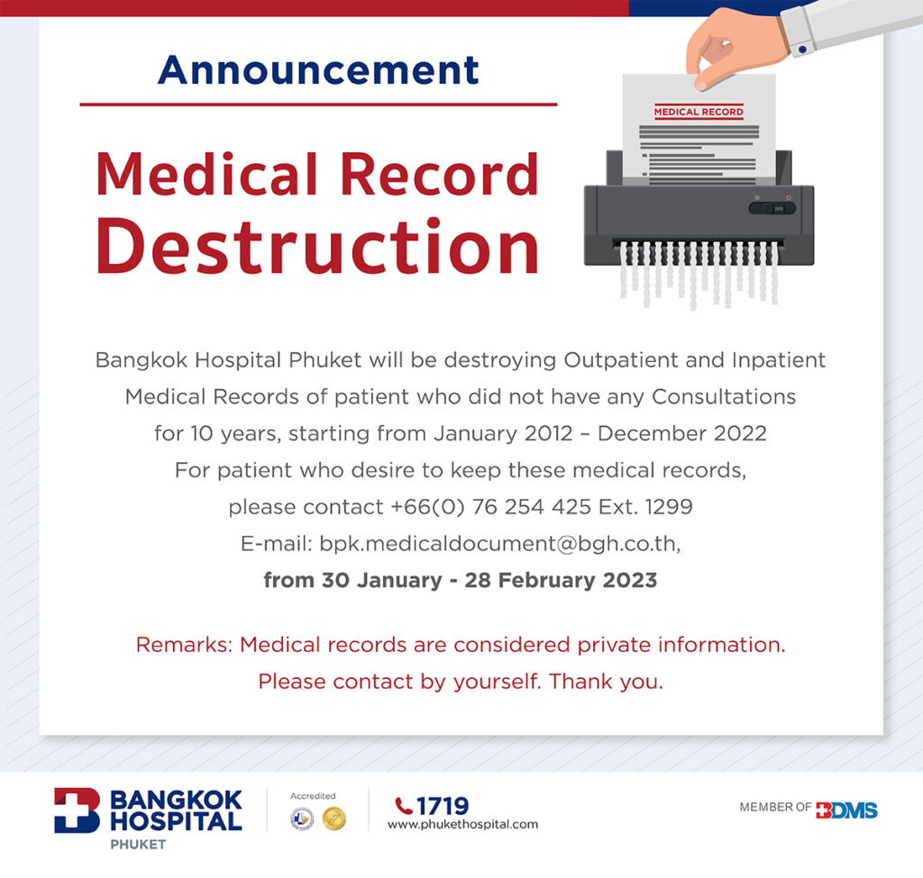 Medical Record Destruction Bangkok Hospital Phuket International